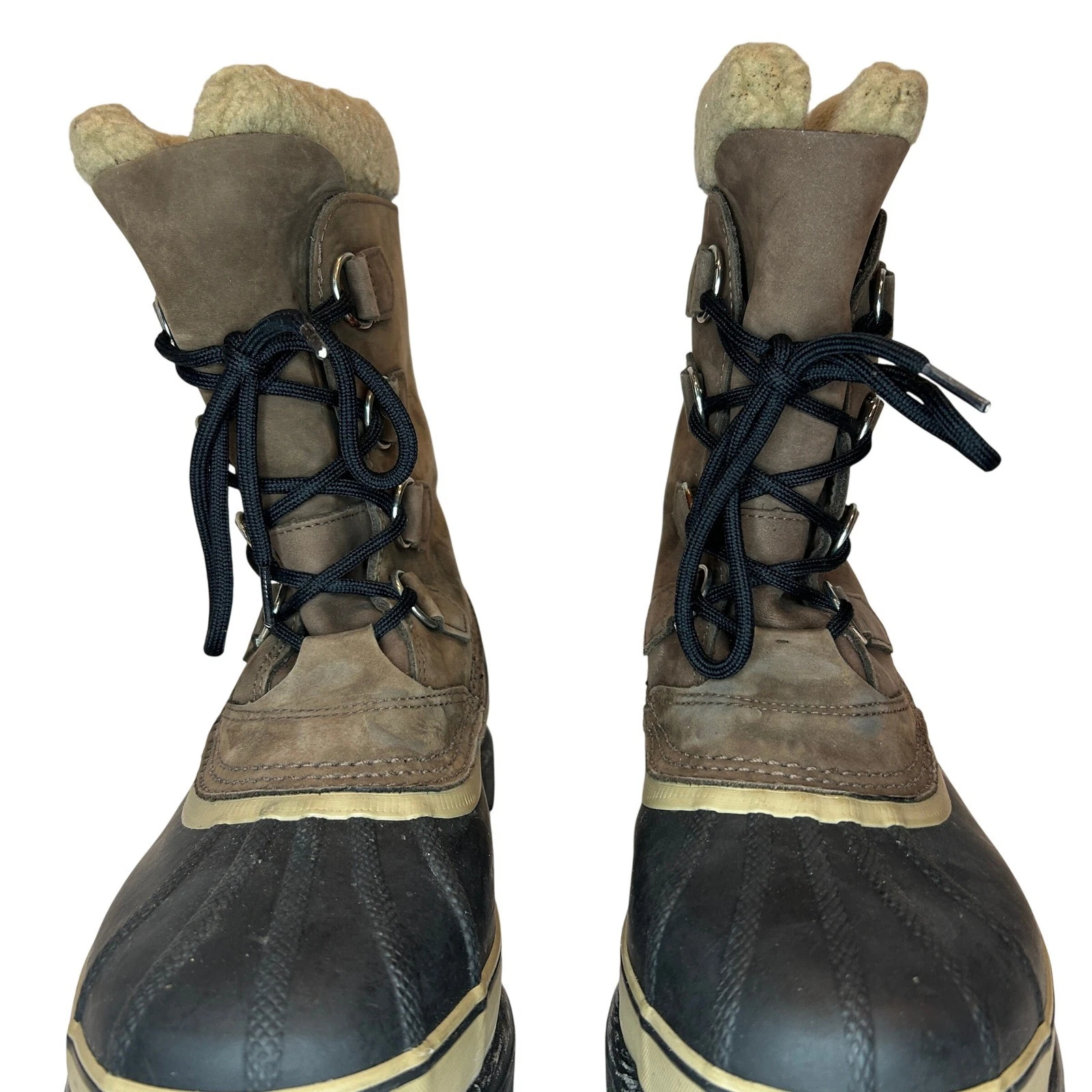 Sorel Caribou Men's 10 Waterproof Winter Snow Boots Brown Leather Felt Liner