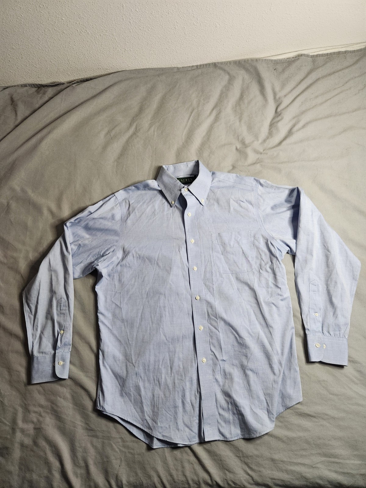 Lauren Ralph Lauren Button Up Dress Shirt Mens Size 16 34/35 Blue Preppy NEW