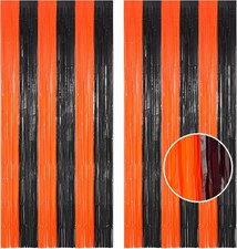 Tinsel Photo Backdrop Curtains - 2 Pack 3.2x8.2ft, Black Orange