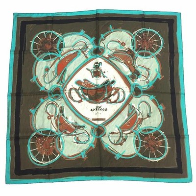 Herms Carr 90 Scarf New Springs Carriage Motif from Japan #0620
