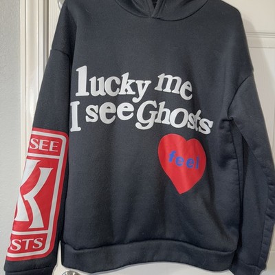 Lucky Me I See Ghosts Faded Smiley Face Rap Hip Hop hoodie gray