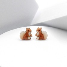 Brown Squirrel Earrings, Rodent Studs, Nature Wildlife, Forest Animal Jewelry