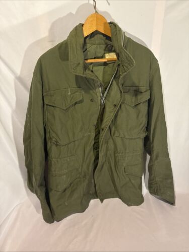 Vintage 60s Vietnam M65 Field Jacket OG-107 Military Sateen Scovill Small Hooded