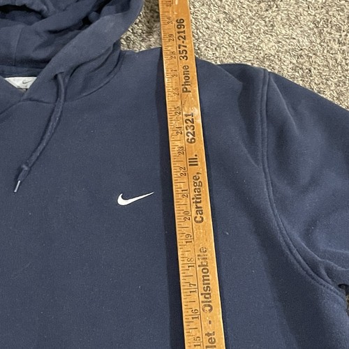 VTG NIKE Small Swoosh Pullover Hoodie Sweatshirt Y2K Navy L *READ - Picture 5 of 8