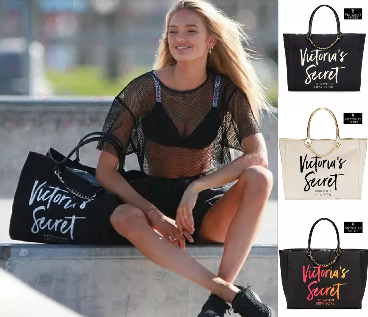 NWT Victoria s Secret Angel City Chain Tote Beach Bag Purse Black White Gift