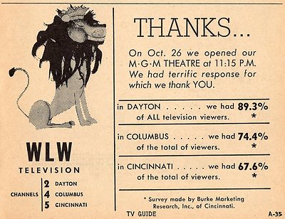 1957 TV AD MGM THEATRE OPENING AD/WLW TV/CINCINNATI/DAYTON/COLUMBUS,OHIO