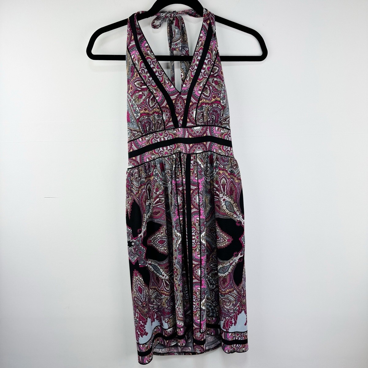 Jones New York Halter Dress Paisley Womens Size 4 Lined Cups Stretch Flowy