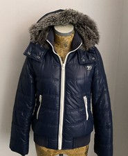 Tom Tailor Coat Jacket Puffer Womens Navy Blue Warm Hooded Faux Fur Small 10