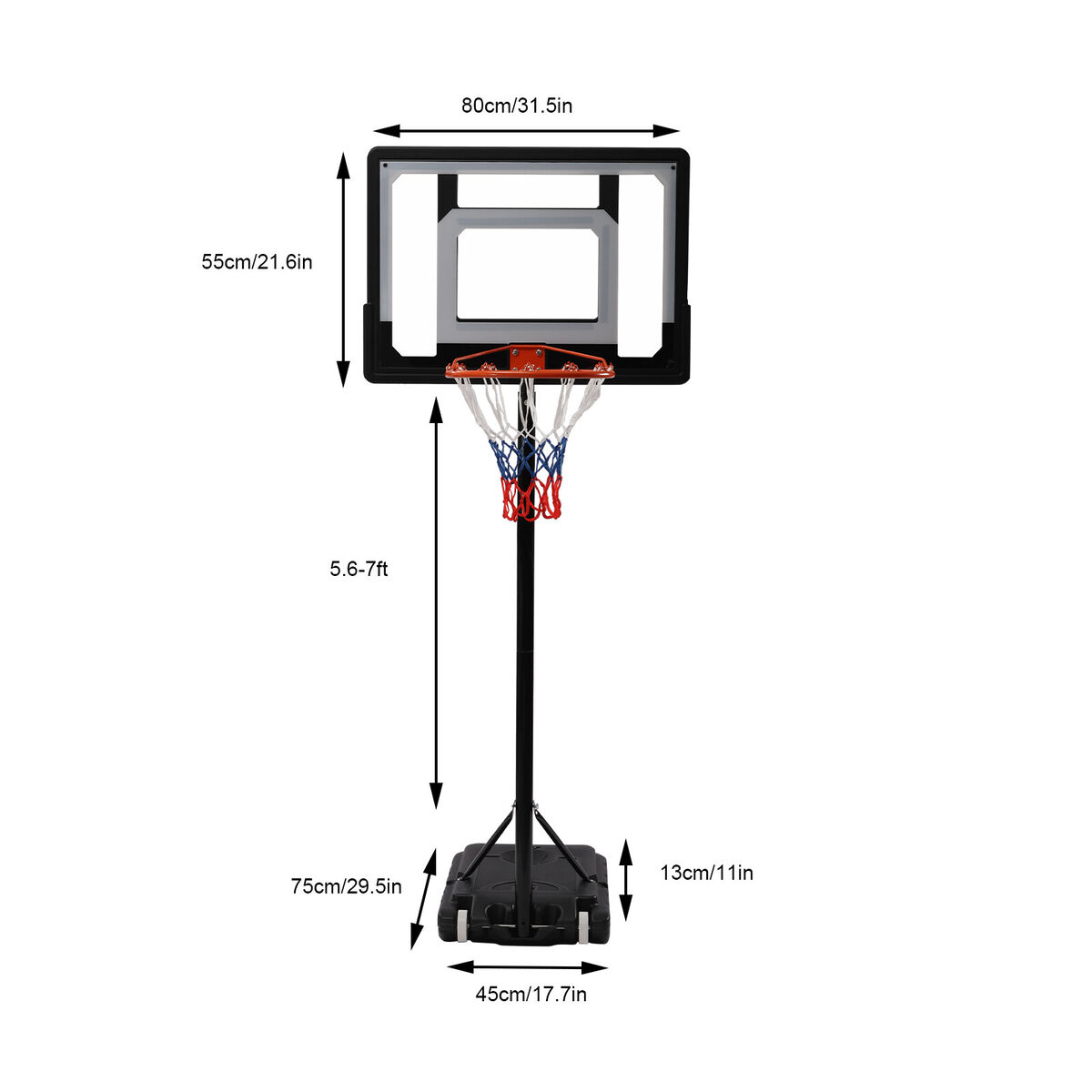 Basketball Hoop, Height Adjustable Pole with Roller Base, Black, 1