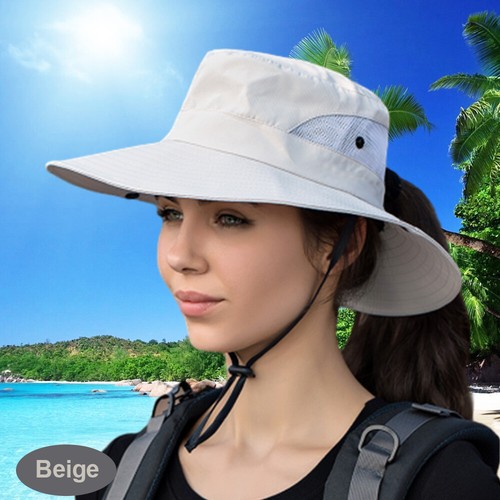 1/2Pack Women Ponytail Summer Sun Hat UV Protection Wide Brim Safari Fishing Cap - Picture 12 of 24