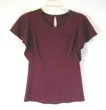 New H by Halston VIP Shirt Purple Sz XS Flounce Sleeve A296714 Women CB80P