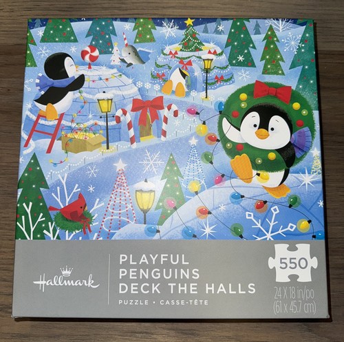 Neu 2024 Hallmark verspielte Pinguine Deck die Hallen Puzzle - 550 Teile - Bild 3 von 3