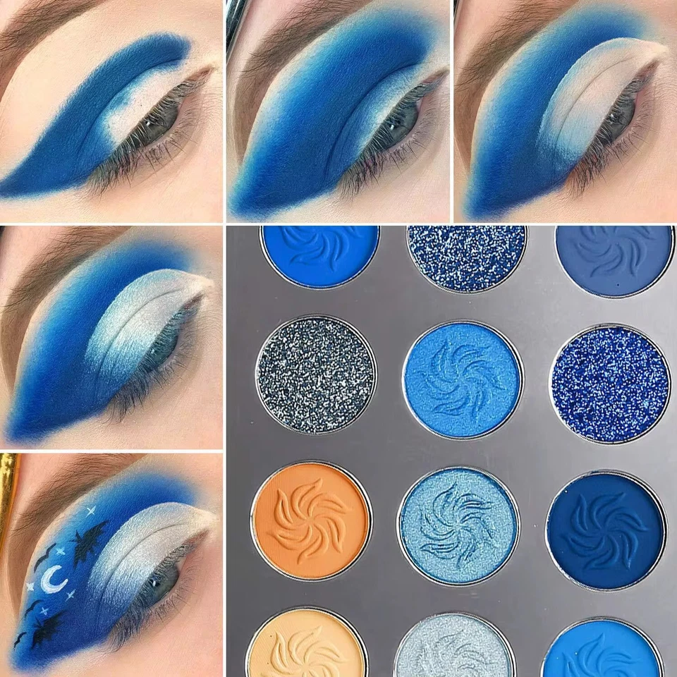 Paleta de sombras de ojos azules, paleta de sombras de ojos de 15 colores de alta pigmentación. Foto 4 de 4