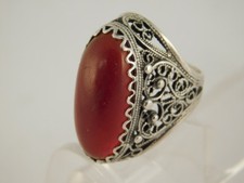 CARNELIAN STERLING SILVER ORNATE FILIGREE RING SZ 4.5 VINTAGE 23MMX10MM STONE