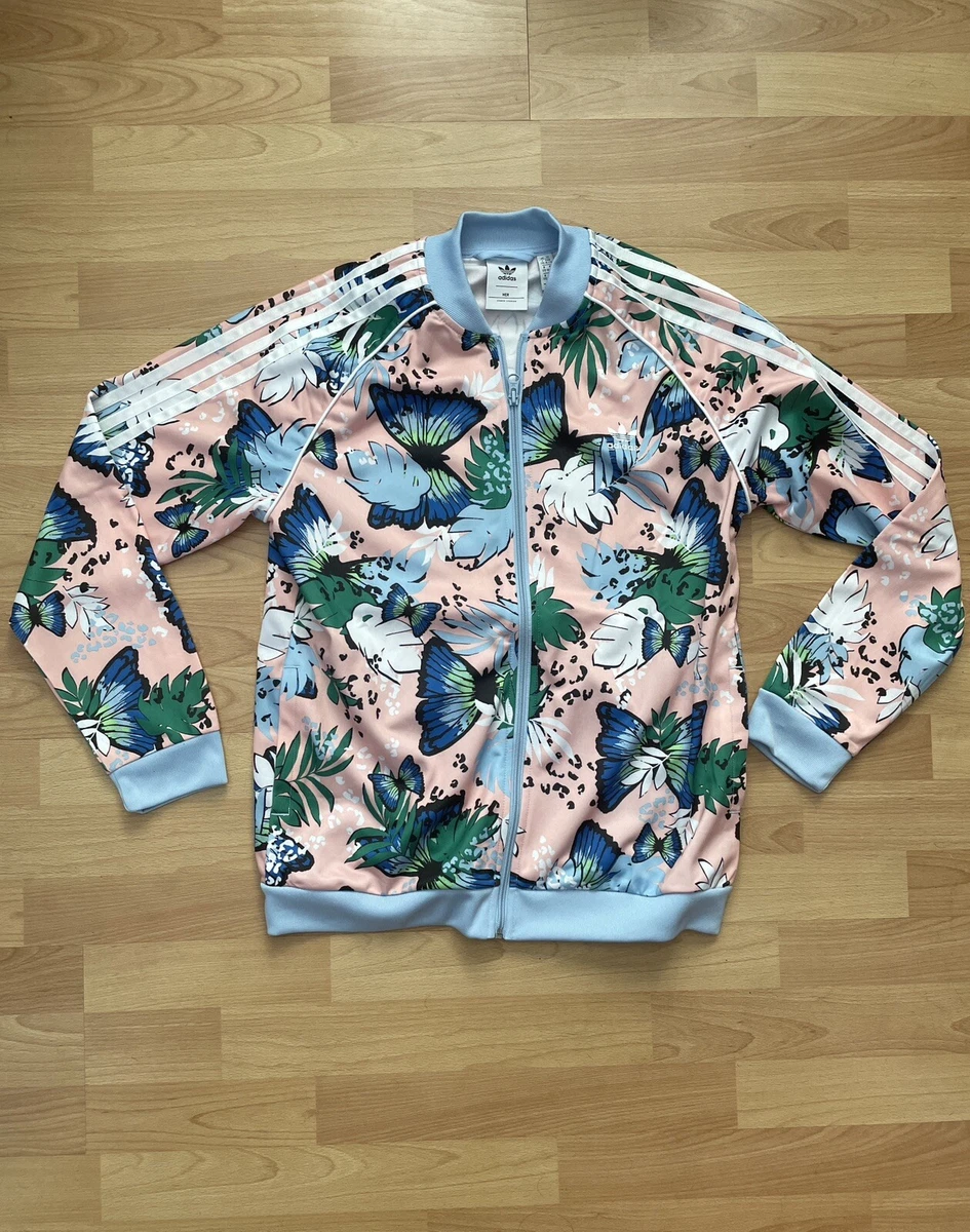 Adidas Jacket Youth XL Pink Floral Lightweight Casual Full Zip Ladies Girls
