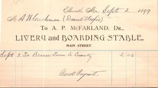 McFarland Co Ellsworth ME 1899 Billhead Livery and Boarding Stable