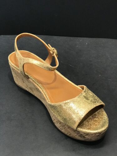 NUOVO SANDALO DONNA ZEPPA TORY BURCH ABENA CREPATO PELLE ORO METALLIZZATO MISURA 11 - Foto 2 di 7