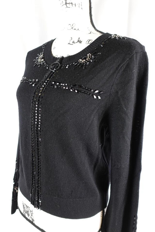 Cárdigan Nanette Lepore para mujer ojos estrellados talla grande cremallera completa nuevo con etiquetas negro con joyas Foto 3 de 4