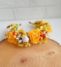 Ukrainian Yellow Wreath Flower Hoop without ribbons Headdress Head Crown Vinok
