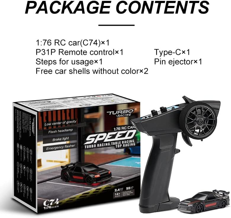 1:76 Turbo Racing C74 Drift Mini RC Car RTR Remote Control