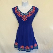 D-95 Twentyone Blue & Pink Floral Embroidered Lace Trim Sleeveless MIDI Dress