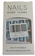 Pale Blue with pretty design - Square Shaped Press on Nails - 24 pcs New In Box