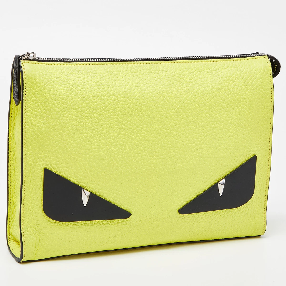 Fendi Yellow/Black Leather Monster Eyes Zip Pouch