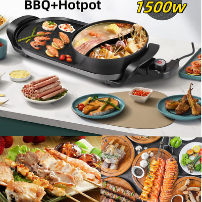 2in1 Elektro Grillpfanne Hot Pot Multifunktions Grill Braten Portable Cooker