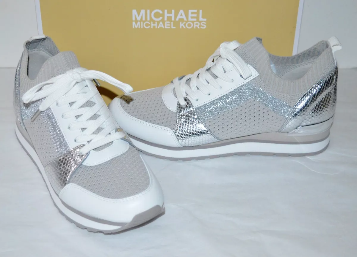 Michael Kors Grove optic white and silver leather sneaker