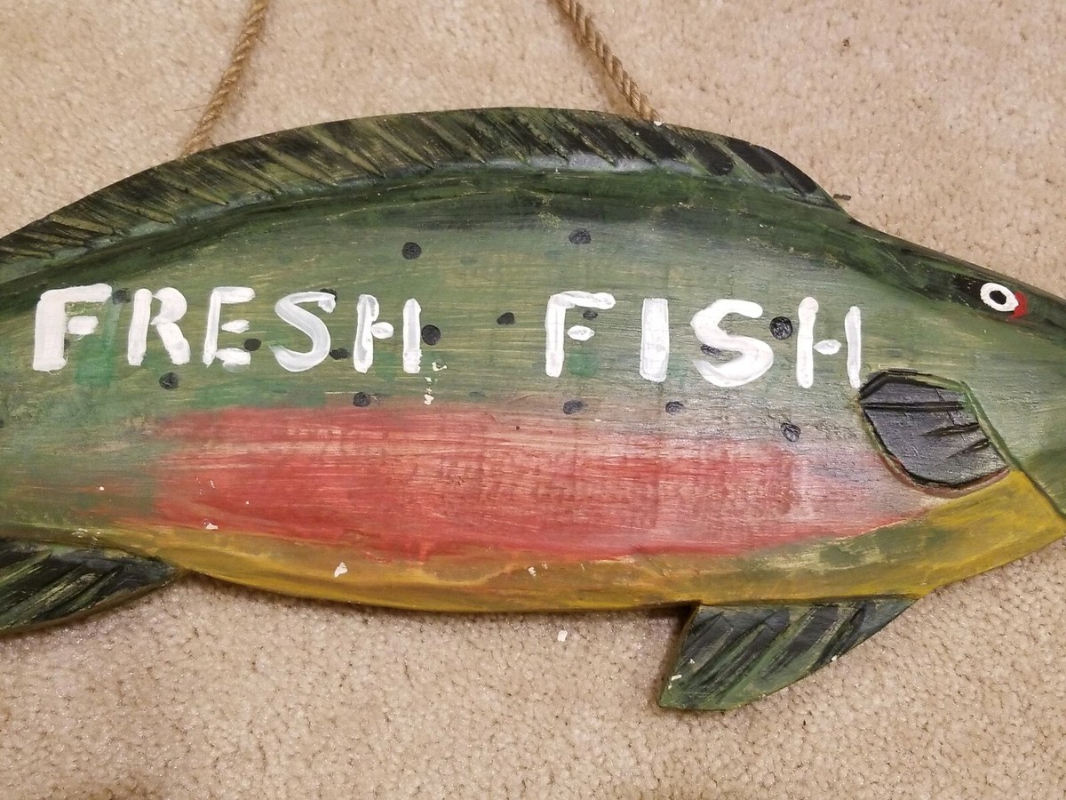 VINTAGE Wooden Hand Made Fresh Fish Restaurant Sign Rare 20 X 7 | eBay