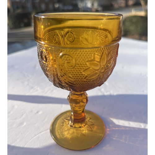 Indiana Glass Tiara Amber Sandwich Replacement Water/Wine Goblet 4 1/4" Vintage