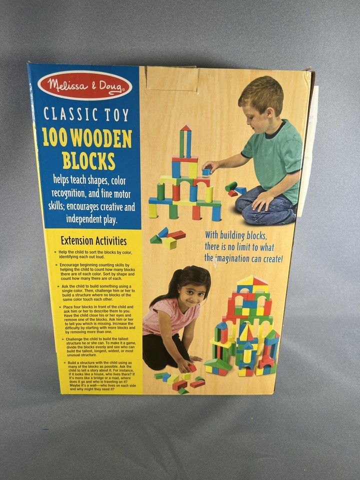 Melissa & Doug Classic Toy Multicolor Wooden Building Blocks - 100pc ...