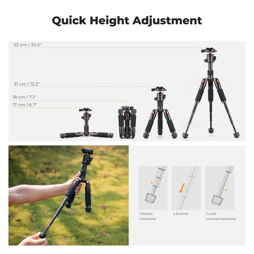 K&F Concept 52cm Mini Desktop Tripod with 360° Ball Head for Camera 6 KG Load - Picture 4 of 8