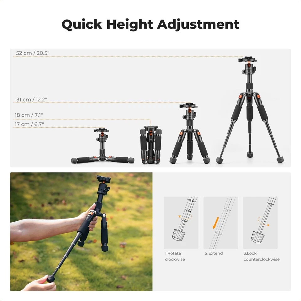 K&F Concept 52cm Mini Desktop Tripod with 360° Ball Head for Camera 6 KG Load - Image 4 of 4