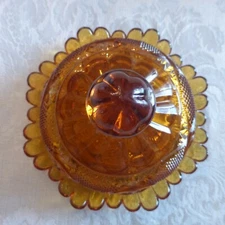 vintage Tiara Indiana glass round butter covered dish, Beveled star.