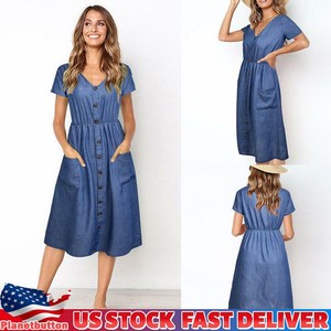 denim button front midi dress