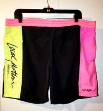 VINTAGE 80s LOCAL MOTION HAWAII BOARD SHORTS NEON SURF MENS 34 BLACK YELLOW PINK