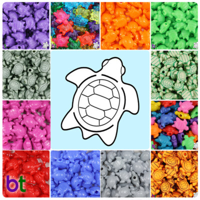 BeadTin Sea Turtle Shaped 23mm Plastic Pony Beads (24pcs) - Style choice