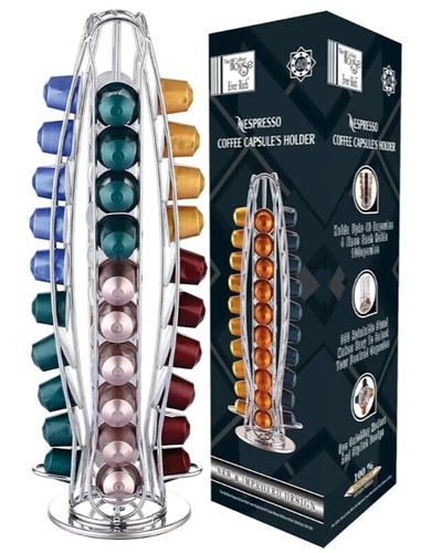 40 Nespresso Coffee Capsules Pod Holder Tower Storage Rotating 360° Stand Chrome