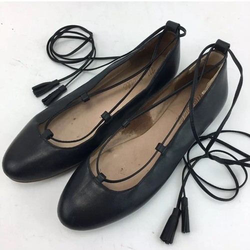 Madewell Black Leather Size 8 Ballet Flats Ankle Tie Lace up Shoes