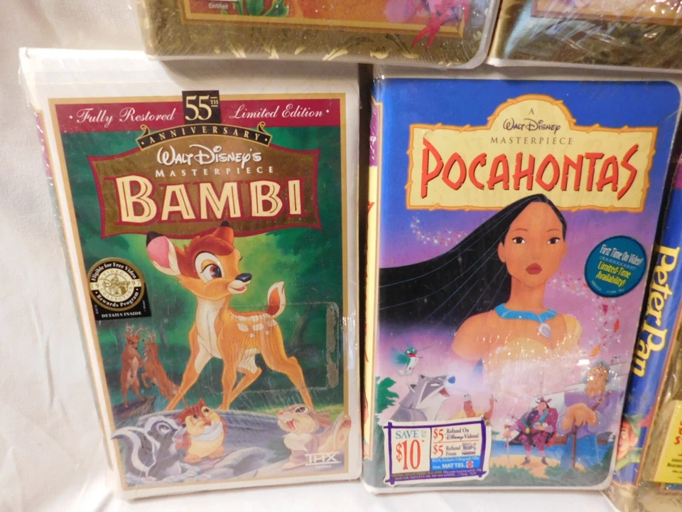 Walt Disney's Masterpiece VHS Bambi, Peter Pan, Jungle Book, Pocahontas, Mermaid Foto 2 de 4