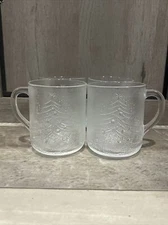 VTG Embossed Christmas Tree Mug  Set Of Four Duralex Glass Made in France
