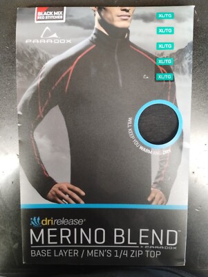 Paradox Men's 1/4 Zip Top Marino Blend Base Layer  Black Mix