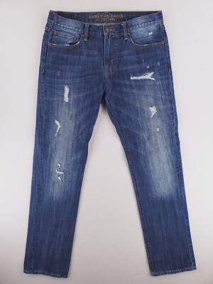 American Eagle Jeans Mens 32x34 Slim Straight Pants Distressed Denim Streetwear