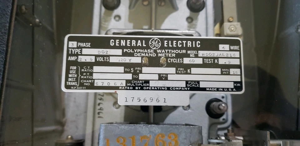 Rare Antique GE Watthour Meter 3 Phase DG2 8WDG2JAL216 Steam Punk & Glass - Image 2 of 4