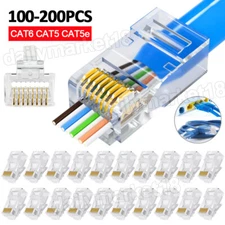 100/200x CAT6 RJ45 Pass Through Modular Network Cable Modular Plug Connector End