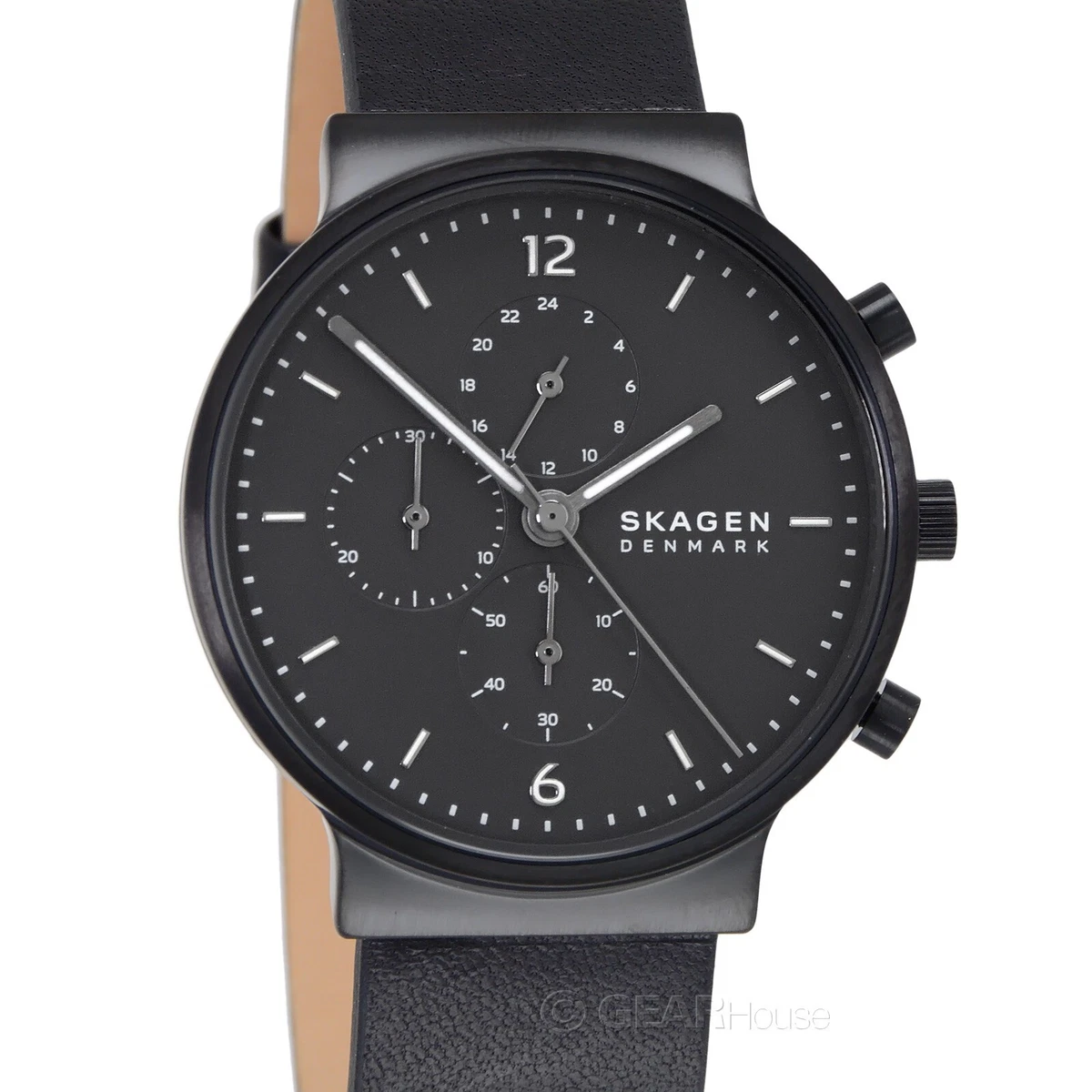 Ancher black cheap leather chronograph