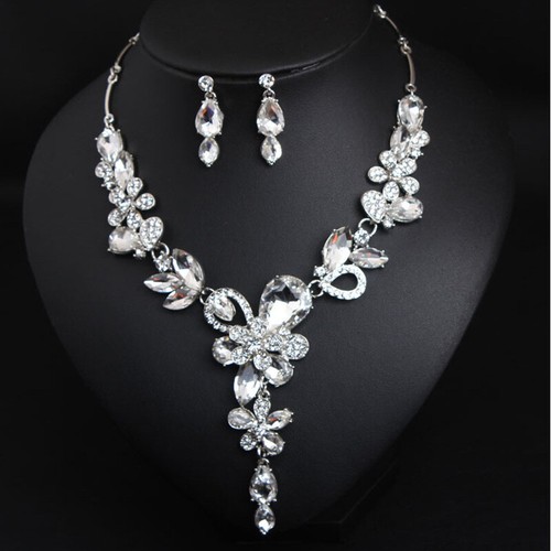 Fashion Flower Women Statement Necklace Earring Crystal Jewelry Set Bridal Gifts - 第 227/661 張圖片
