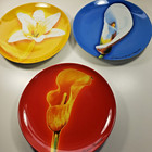 Givenchy Flower Plates Paris Parfums 3 Porcelain  8" Round, Red, Yellow, Blue