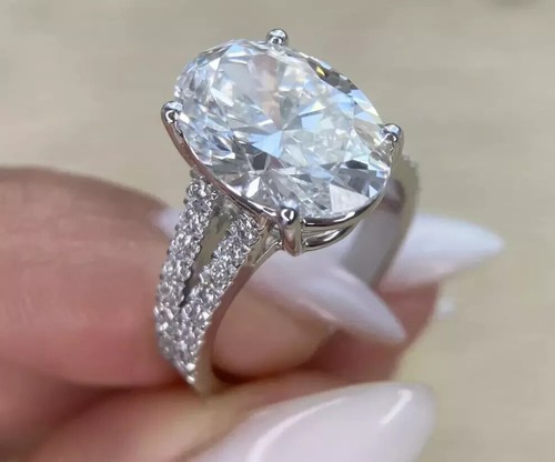 5.60Ct Oval Cut EF/VS Lab Grown/CVD Diamond Ring IGI Certified 14k White Gold - Picture 10 of 15